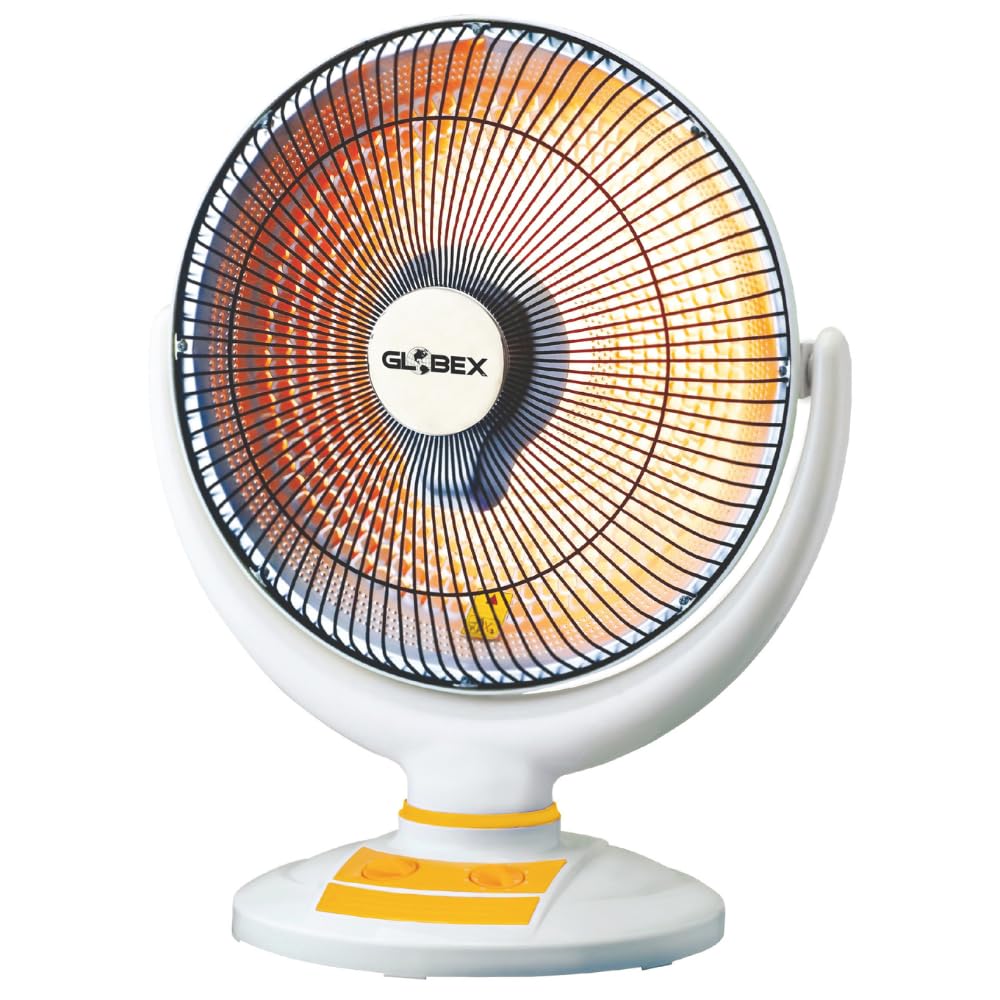 GLOBEX Stufa Alogena Apollo, Stufa a Parabola Elettrica Oscillante 1.000W, Diametro Parabola 46cm, 2 Livelli di Potenza, Tasto di Sicurezza Anti Ribaltamento, Timer Silenzioso 60 min