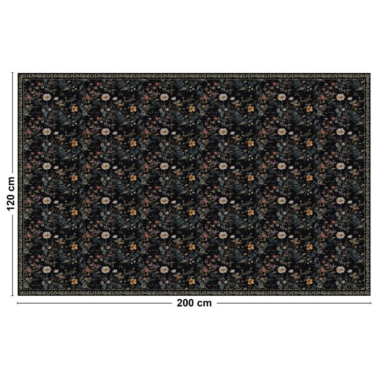 99 DECO Tapis Vinyle Floral Noir - L 200 x l 120 cm EP. 2 mm