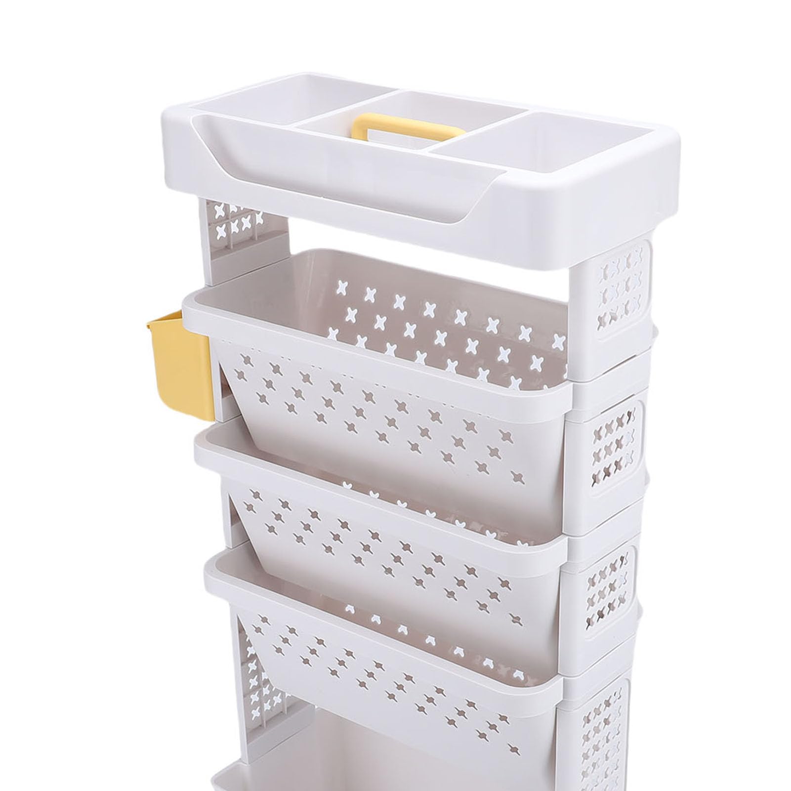 Chariot à livres mobile blanc avec rangement spacieux à 5 niveaux en PP