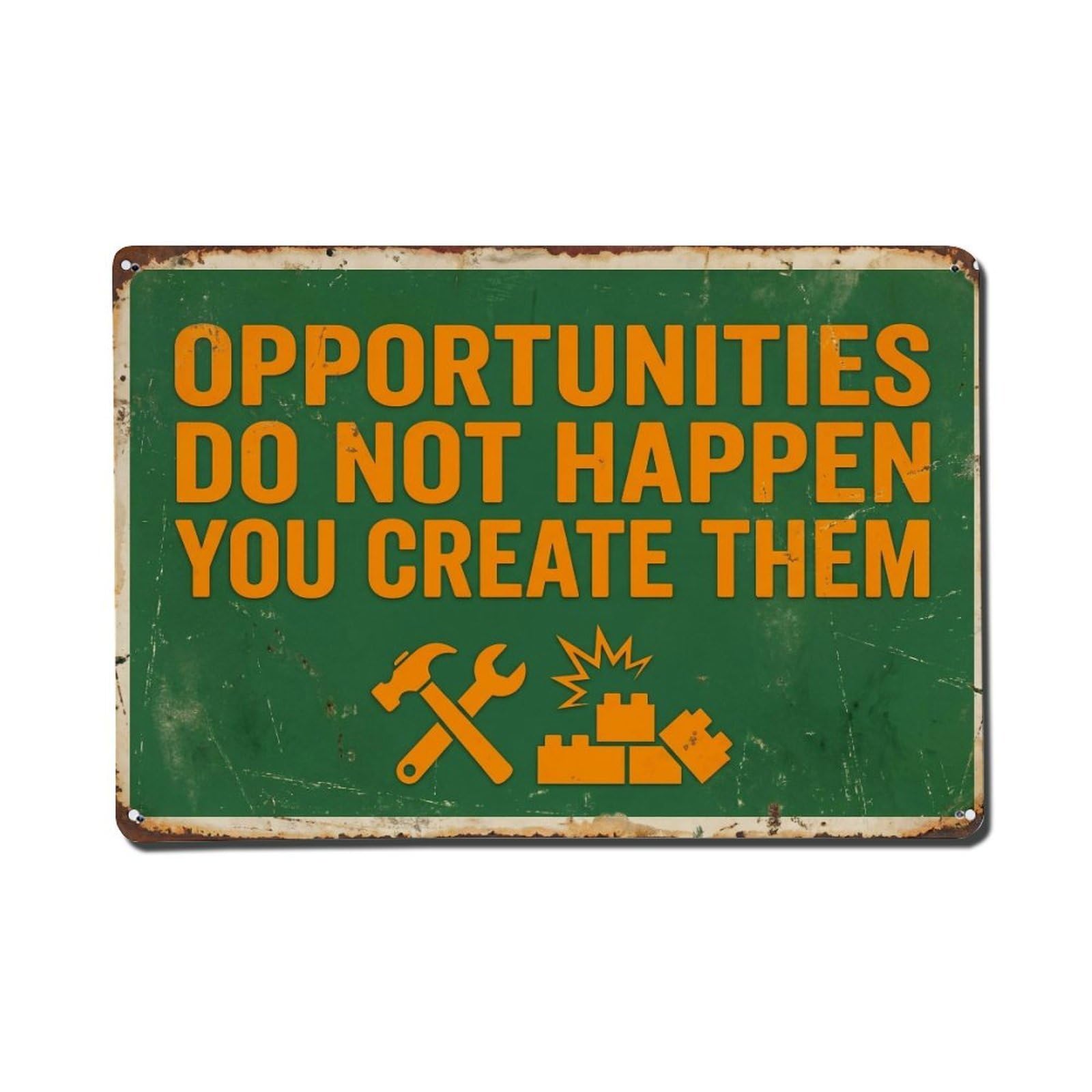 Opportunities Not Happen Create Retro Motivational Slogans Metal Tin Sign Plaque Wall Decor for Cafe, Club Bar, Office, Home Garden Metal Poster 8x12Inch