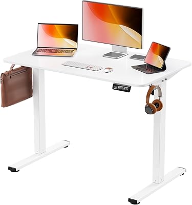 Alebert 昇降デスク 昇降式デスク 電動 幅100*奥行60*高73～118cm スタンディングデスク 上下昇降デスク オフィスワークテーブル 高さメモリー機能 静音 収納フック付き モニターアーム対応 パソコンデスク ゲーミングデスク オフィスデスク 電動 (ホワイト,幅100cm)