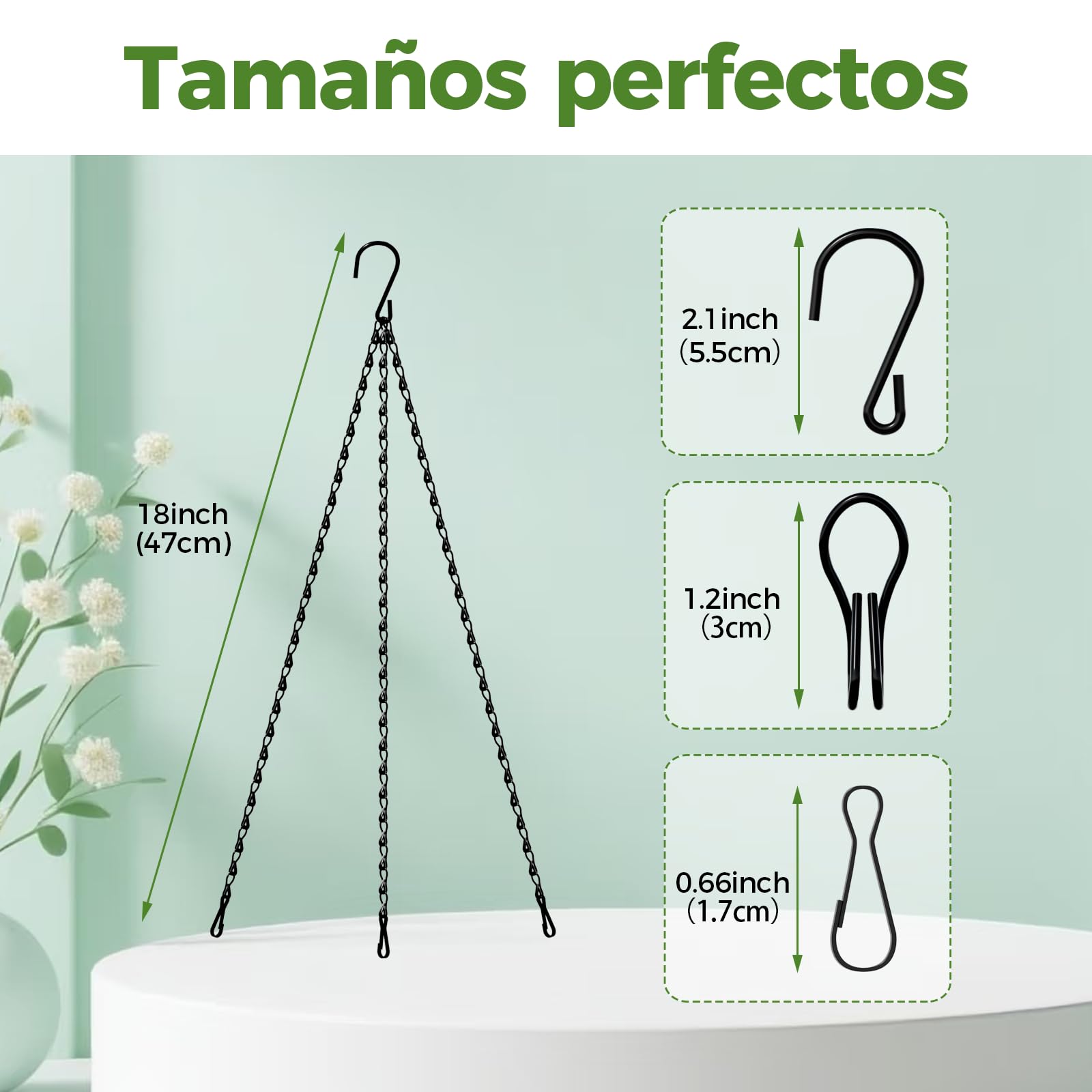 Bamworld Lote de 3 Cadenas de Suspensión Negras 45 cm, para Macetas Colgantes, Maceteros Colgantes y Soportes de Jardineras de Balcón, Uso en Interior y Exterior (Solo las Cadenas, Maceta NO Incluida)