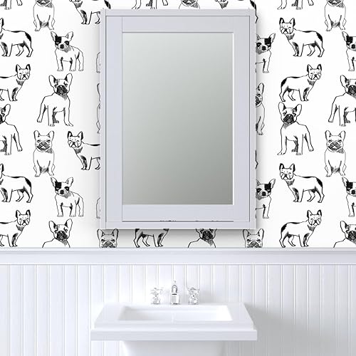 Miniatura 9 de Spoonflower Papel tapiz autoadhesivo de 6 x 2 pies  Bulldog francés negro y blanco perros franceses monocromáticos lindos cachorros papel tapiz