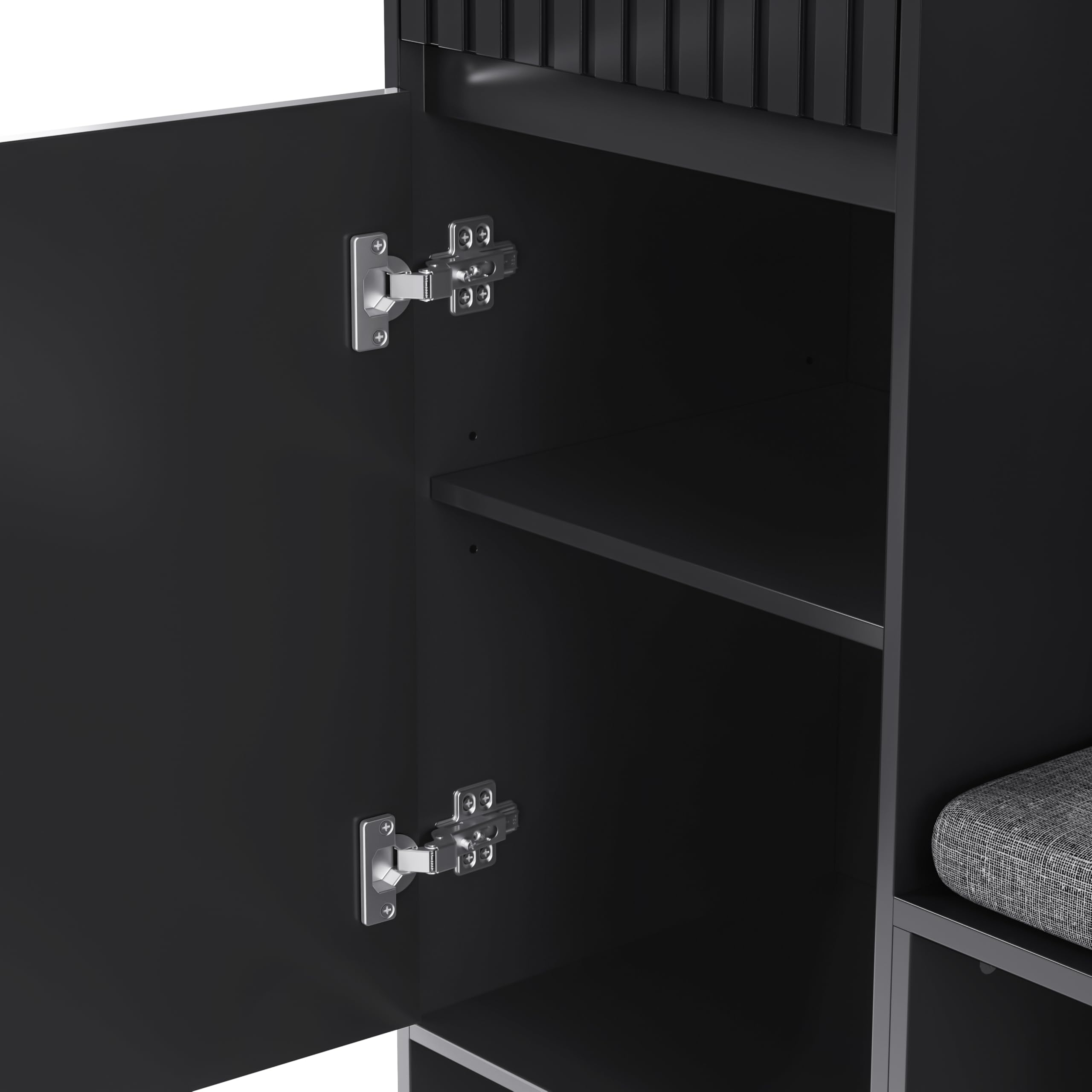 Juego completo de percheros y zapateros para pasillo y pasillo, juego completo de perchero con asiento, 4 ganchos, puertas y cajones, color negro
