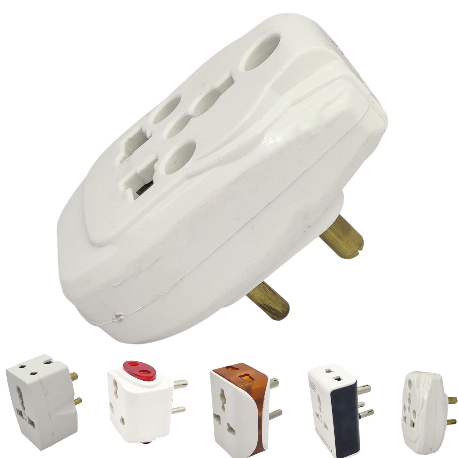 red wind 3 pin universal multi-plug adapter|pack of 5|oval shape|perfect for multipurpose plug and socket,extension box,travel,home appliances|agfd