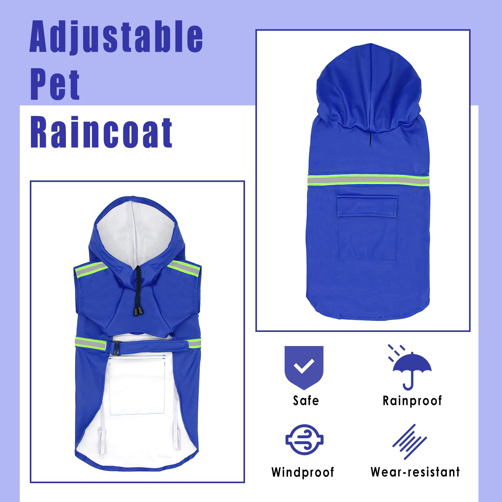 Impermeabile Cani Impermeabile Impermeabile per Cani Impermeabile con Cappuccio Traspirante Impermeabile per Animali Domestici Cuccioli Poncho Antipioggia con Strisce Riflettenti (Blu, 4XL)