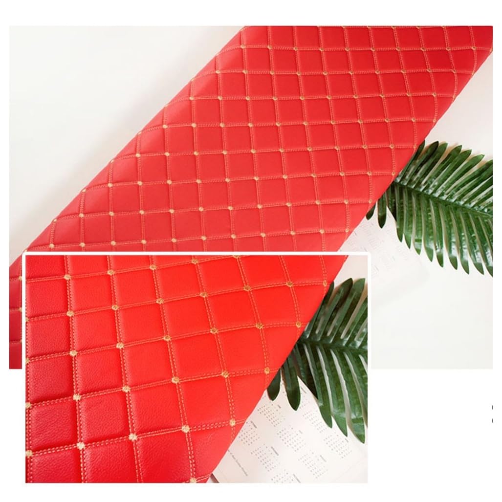 JNTFNE Faux Leather Fabric Leatherette Premium Soft Feel Material Vinyl Cloth Upholstery Width 160cm, Quilted Diamond Stitch Padded Cushion Linen Wadding for DIY Sewings(Red,1.6x2m)