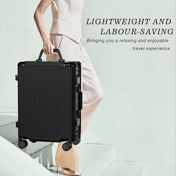 AnyZip Carry On Luggage PC+ABS Aluminum Frame Zipperless Luggage Hard Shell Suitcase with TSA Lock Double Spinner Wheels 20 Inch Black