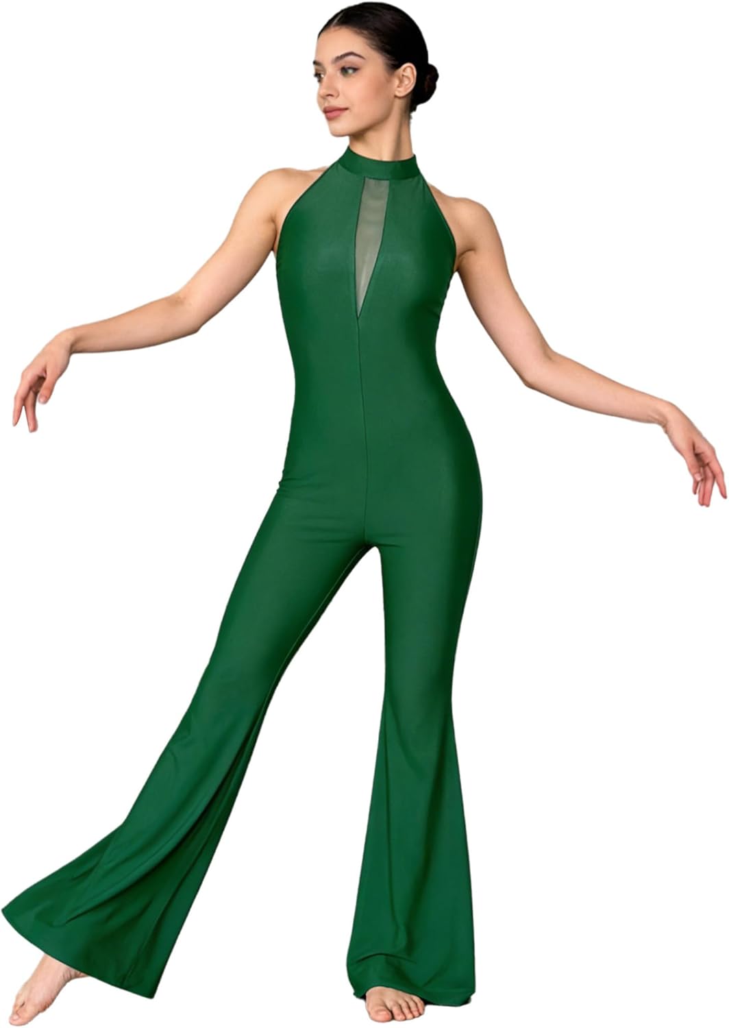 One Piece Wide Leg Jumpsuits for Women-Sleeveless Turtleneck Flare Jumpsuit Workout Yoga Romper
