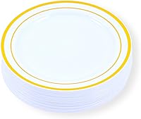 Vista 15 de 60 Piezas de Platos Desechables de Plástico Blanco - Platos Premium Resistente 30 Platos de Cena y 30 Platos de Ensalada con Borde Verde Cazador