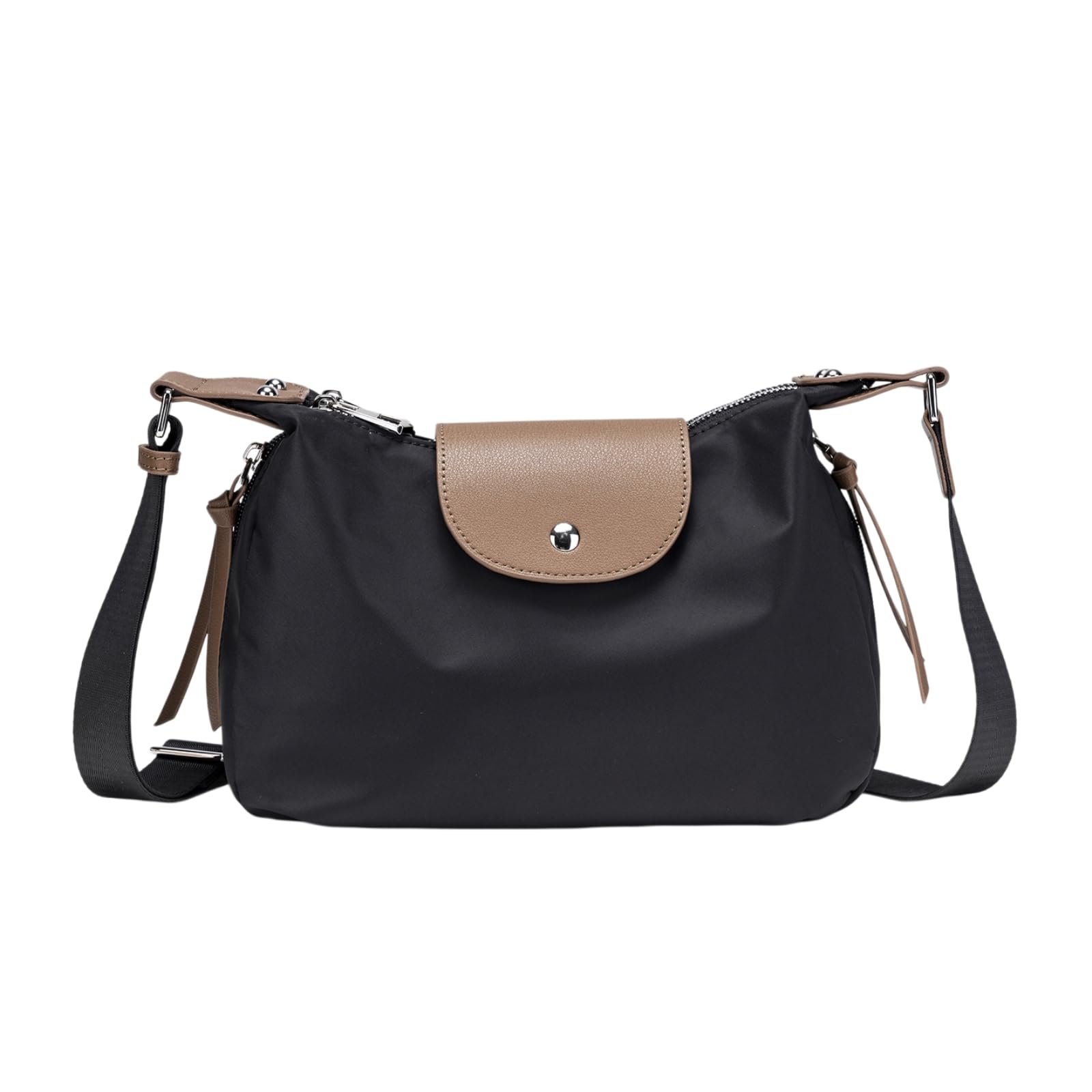Umhängetasche Damen Frauen Oxford Tuch Klappe Crossbody Tasche, Mittel Knödel-Form Weiche Schultertasche Für Pendel Einkaufen Täglichen Gebrauch-Black