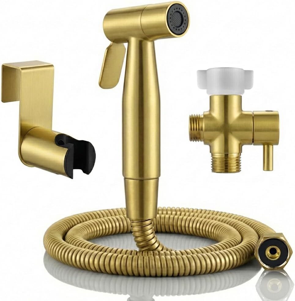 BARROCK Handheld Bidet Sprayer for Toilet, 2 Pack Bidets Faucet for Existing Toilets Cloth Diaper Jet Sprayer, Stainless Steel Muslim Shower Brushed Gold Bidet Attachment Set for Baby/Feminine Wash