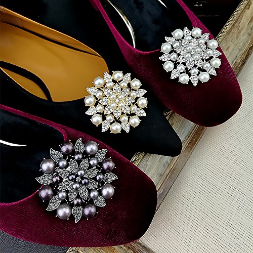 Douqu 1 Pair Fashion Wedding Bridal Pearl Gold Silver Gray Rhinestone Crystal Shoe Boots Clips (Gold) #TOP2
