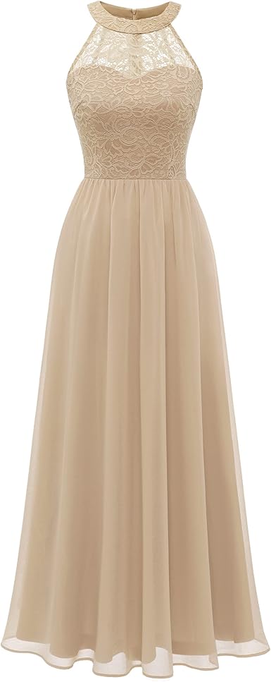 Women's Sleeveless Halter Floral Lace Formal Dress Cocktail Party Dress Bridesmaid Dress