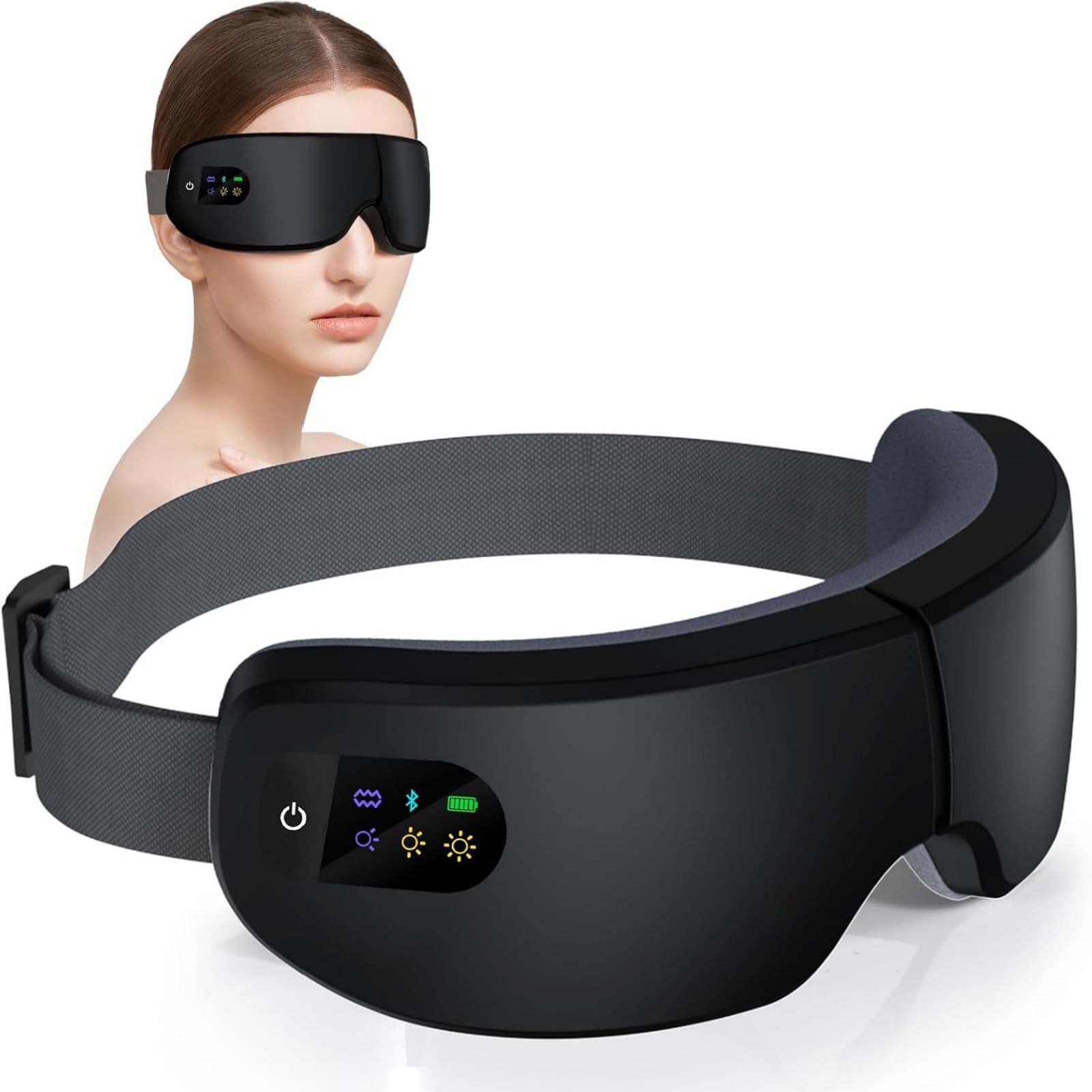 Velanu - RelaxBrille Elektrischer Augenmassagegerät mit Wärme, 7 Modi, Augenmaske, für Frauen, Männer, Freunde, Mama und Papa, Schlafmaske zur Entspannung, Stressabbau und Schlafverbesserung