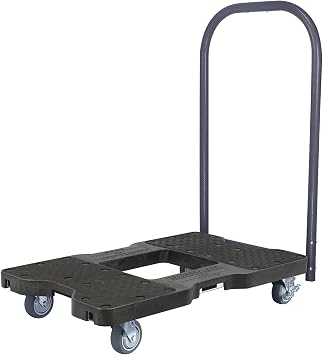 SNAP-LOC Push Cart, 1,000 lb Capacity, Heavy Duty Material Handling Cart with Push Bar, Built-in E-Track Cargo Anchors, 3.5 in Thermoplastic Casters, Made in USA, Black