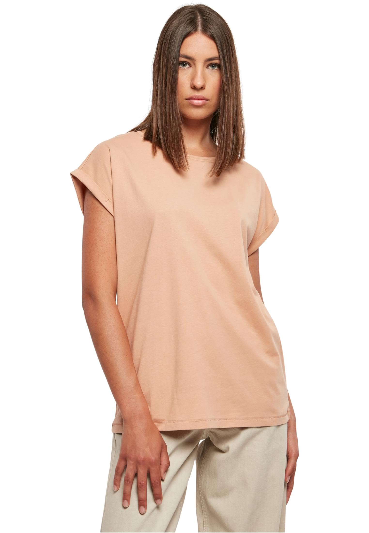 Urban Classics Women's Ladies Extended Shoulder Tee T-Shirt, Amber,