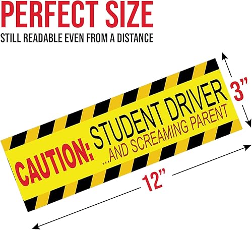 Miniatura 3 de Zone Tech - 3 calcomanías magnéticas divertidas con texto en inglés "Caution Student Driver and Screaming Parent" - Cartel reflectante amarillo de