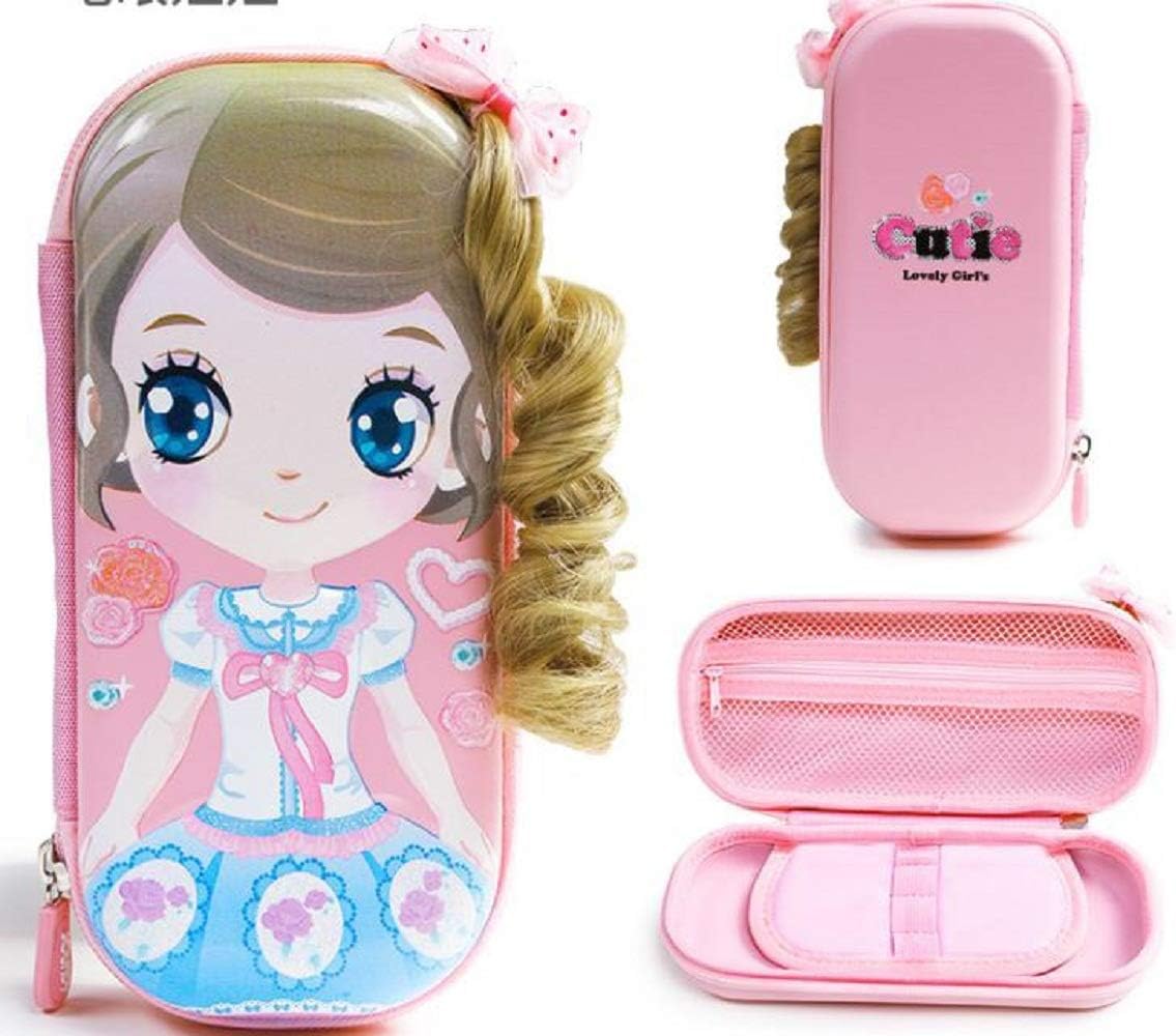 Shoppertize Fashion Hair Girl Latest Multipurpose Pencil Pouch, Hardtop EVA Pencil Box for Girls,School Pencil Case for Girls, Stationery Organiser - Pink