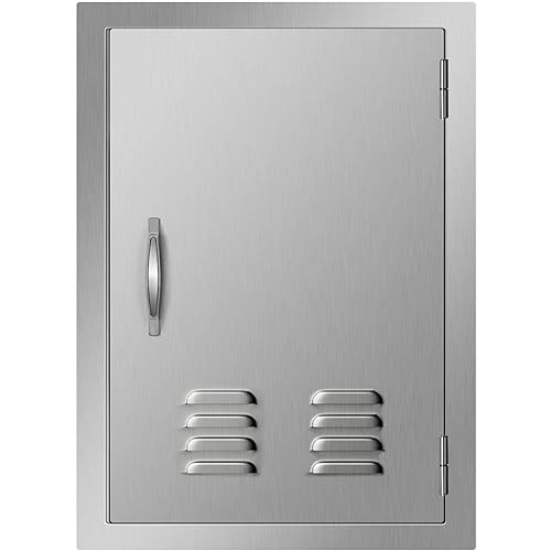 VEVOR Vertical Single Door Outdoor Kitchen Access 17W x 24H Inch Stainless Steel with Vents for BBQ Island, Grill Station