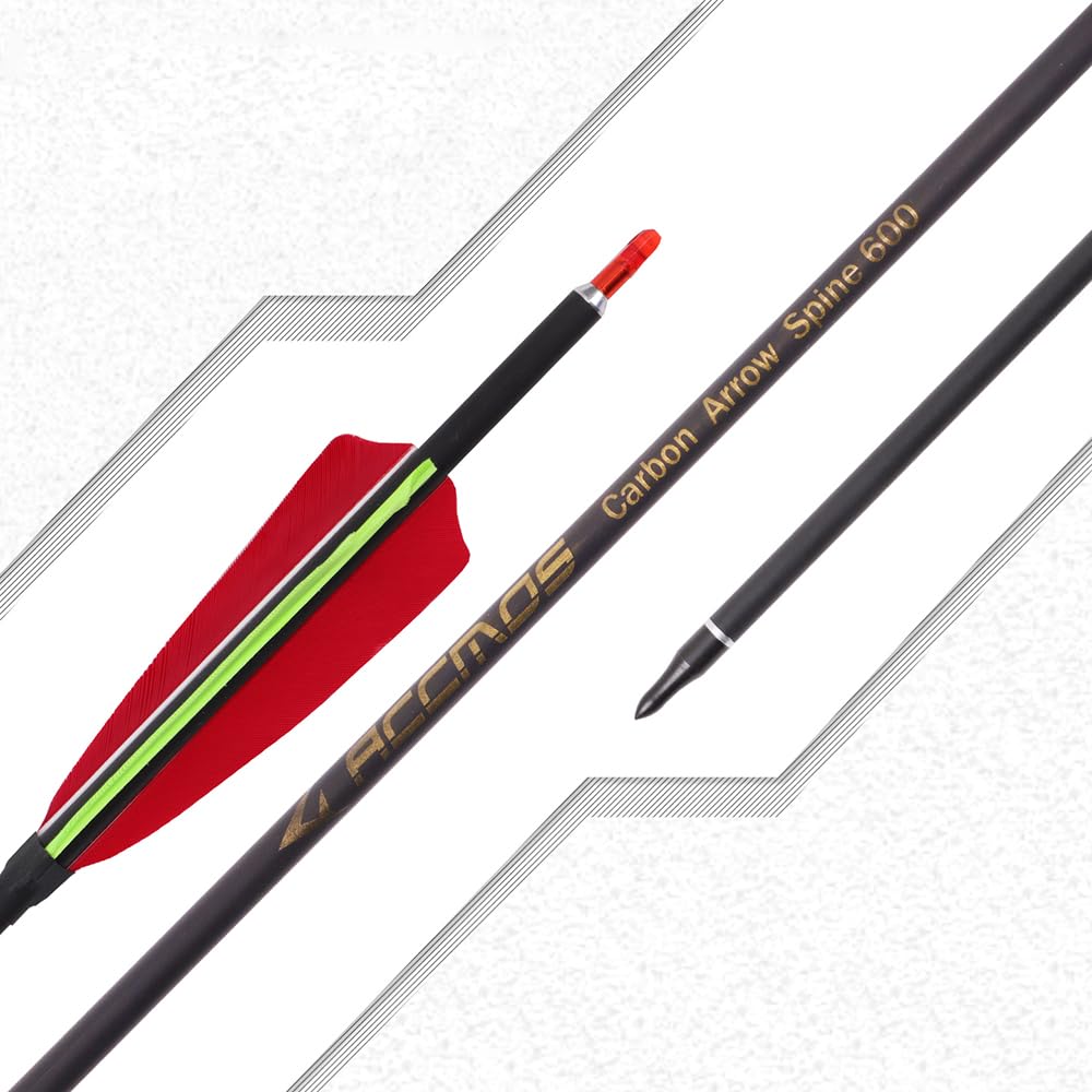 12 Pezzi Frecce da Tiro con L'Arco ID 6,2 mm Etichetta Dorata Freccia da Pratica, Spine 300 350 400 500 600 700 Freccia da Caccia 4 Pollici Rosso Verde Piume di Tacchino