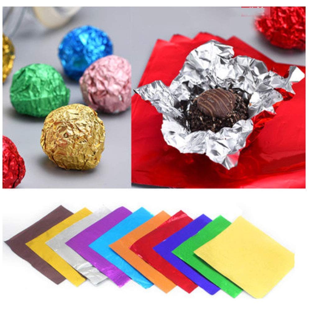 200 Pcs 10 Colors Candy Packaging Decoration Chocolate Candy Wrappers Aluminium Foil Paper Wrapping Papers Square Sweets Lolly Paper Food Candy Tin Foil Wrappers (3.94x3.94 inches)