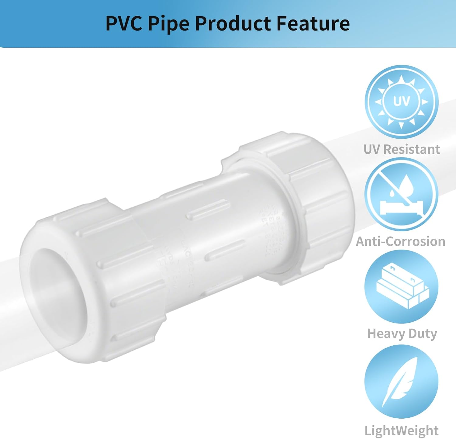 LESSO 2 Inch PVC Compression Coupling, Pipe Connection, IPS Coupling, Compression Fitting, Quick Connecting Piping and Repairs of PVC Pipe, 2" Schedule 40, White
