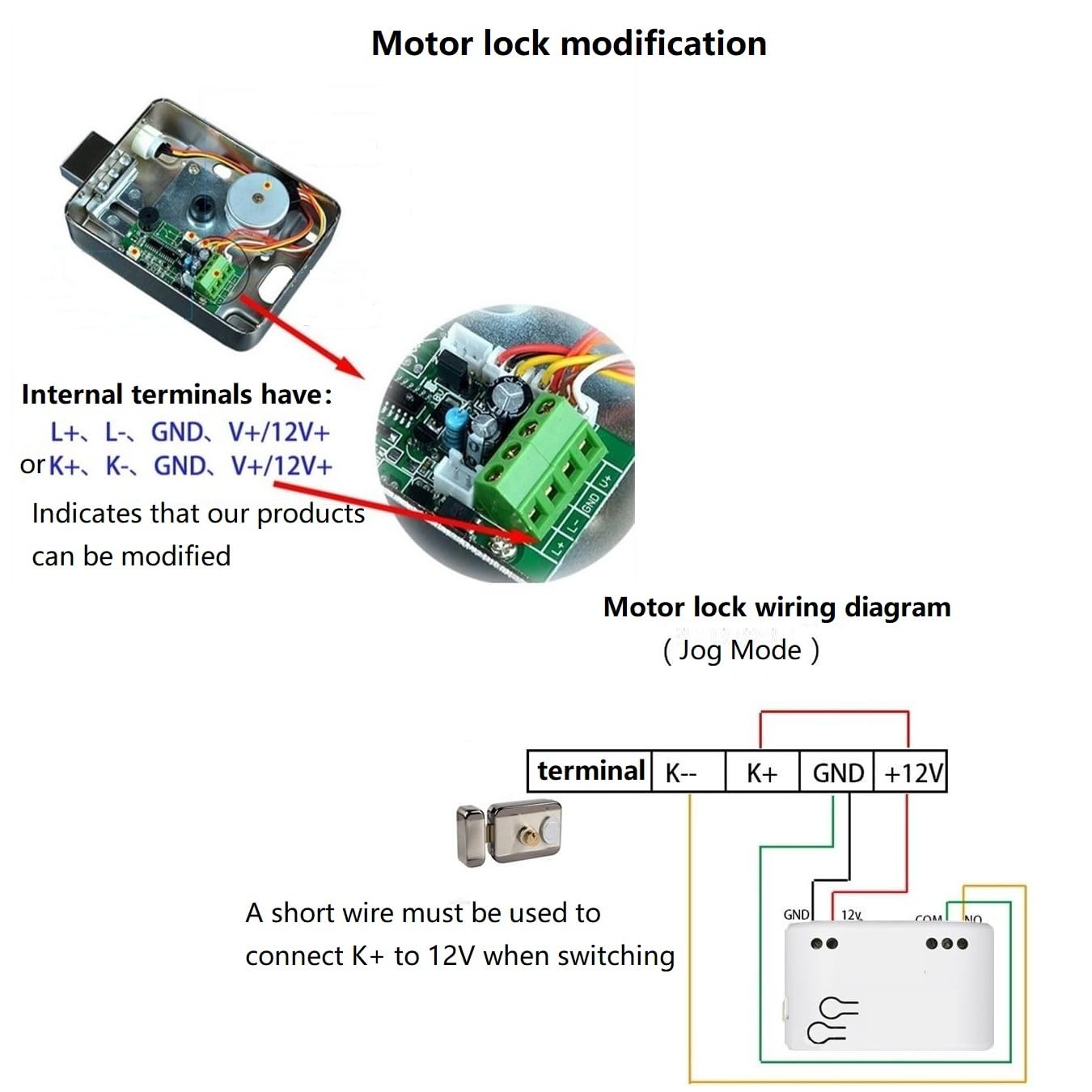 Wiring diagram for motor lock modification using the ZigBee Smart Switch in Jog Mode.