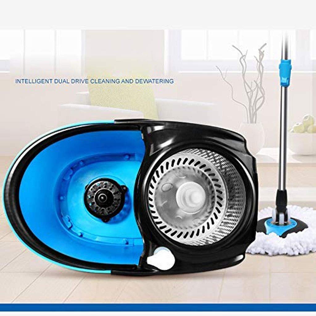 Mopa rotatoria， Juego de cubos for trapeador giratorio for limpieza de pisos de cocina en casa, uso en seco y húmedo sobre baldosas de madera dura con 2 cabezales de trapeador de microfibra lavables