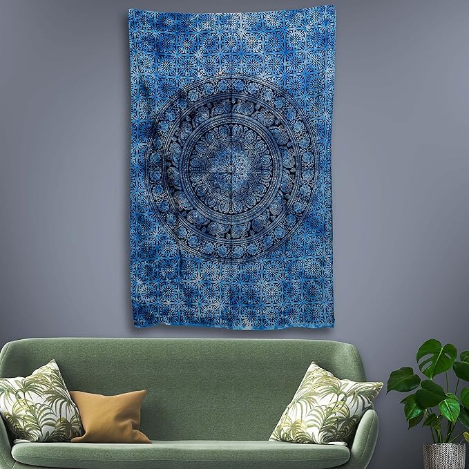 Image of Craft Trade 30x40 Inches Blue Cotton Mandala Ombre Wall Hanging Tapestry