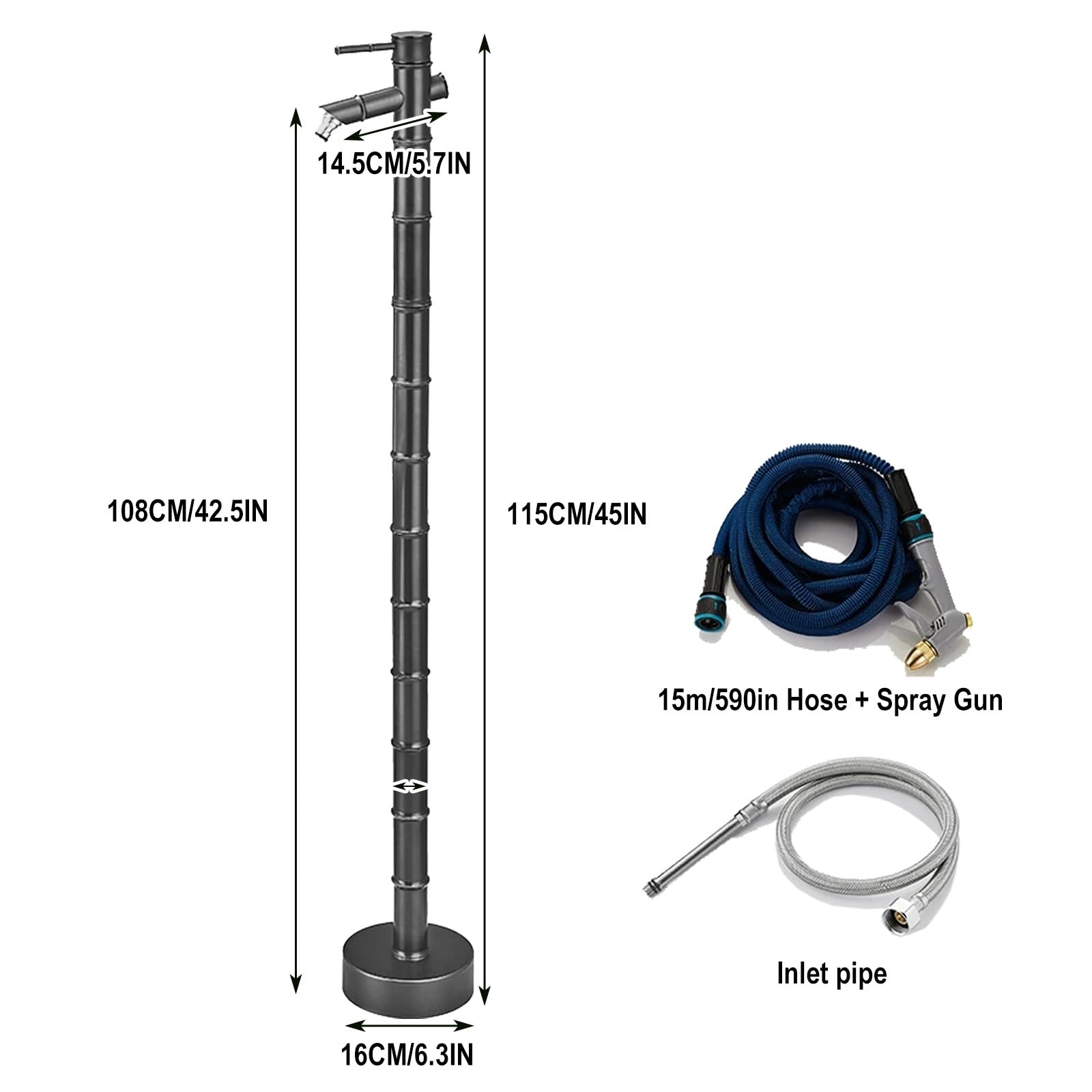 Colonne Jardin, Laiton Antirouille, 115cm, Gèle à -15℃, Sortie Standard 1,3cm, Robinet Exterieur Jardin