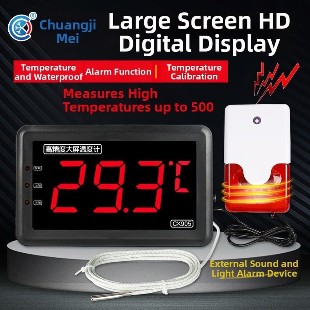 Termometro digitale con sonda grande schermo impermeabile da -50 a 500C | Display a LED, allarmi acustici/visivi, gamma da -50 a 500 C, sonda impermeabile, calibrazione regolabile, acquacoltura e gas