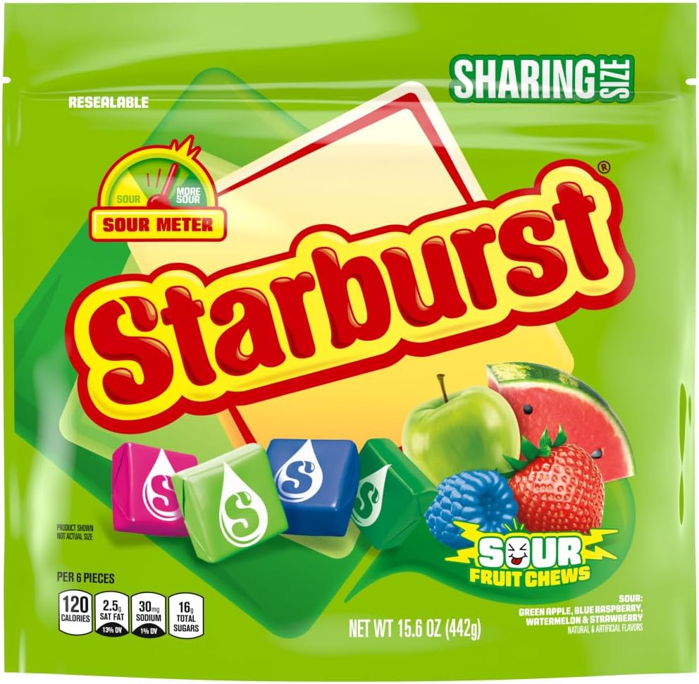 STARBURST Sour Chewy Candy Indivily Wrapped Fruit Chew, Sharing Size,