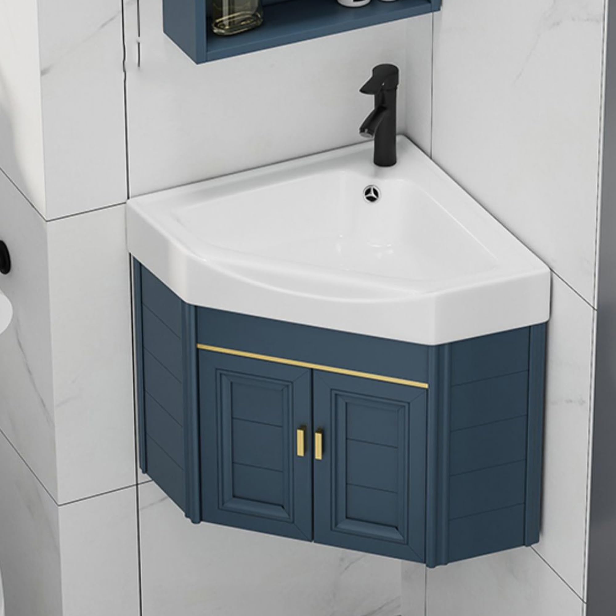 CSXSXAUO Corner Floating Bathroom Vanity with Sink and Faucet, Space-Saving Design for Small Bathrooms