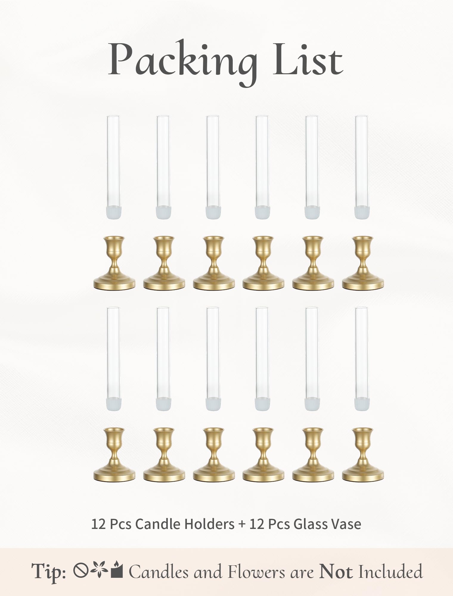 Reagenzgläser Vase mit Gold Kerzenhalter für Tischdeko, 12 Stück | 2-in-1 Design, mit Silikonhülle, für Hydrokultur/Einzelne Blumen, Kleine Blumenvase für Hochzeit Jahrestag Geburtstag Party