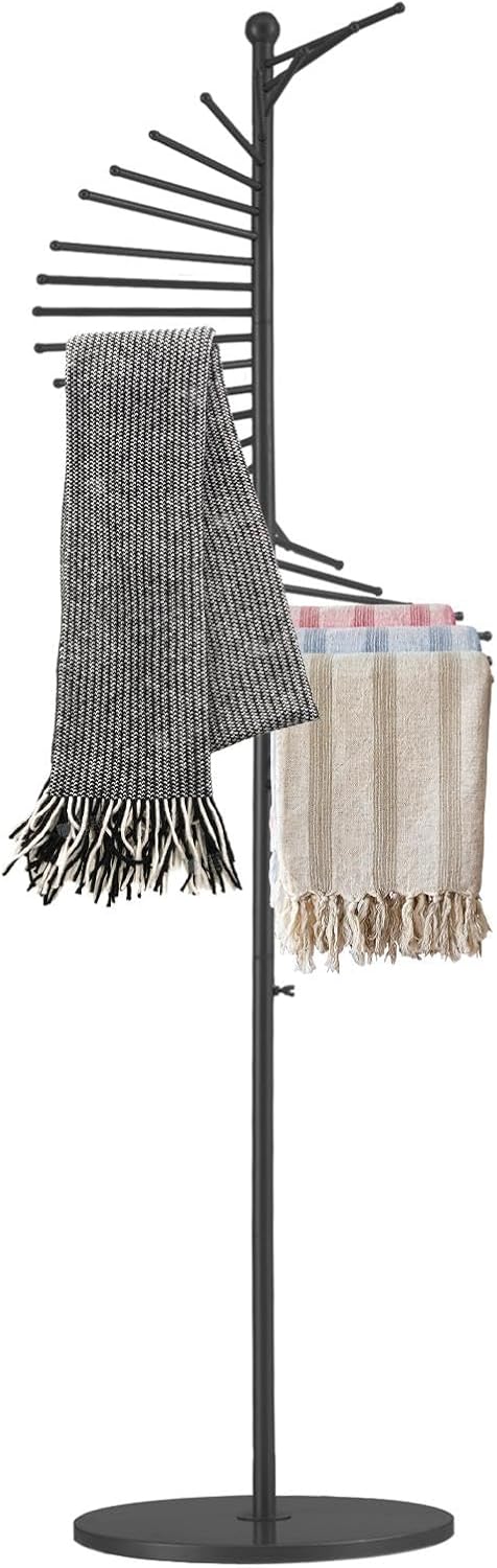 Floor-Standing Metal Spiral Scarf Display Stand,67" 30 Rods Spiral Scarf Holder,Creative Clothing Store Silk Scarf Shawl Storage Rack,Multi-Purpose Pants Rack Belt/tie Organizer Hanger Holder,Black