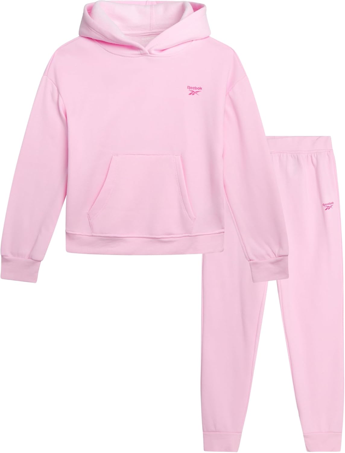 Reebok Girls Sweatsuit Set - 2 Piece Soft Long Sleeve Hoodie Sweatshirt and Sweatpants for Girls - Athletic Sweatsuit, Size 8, Pink