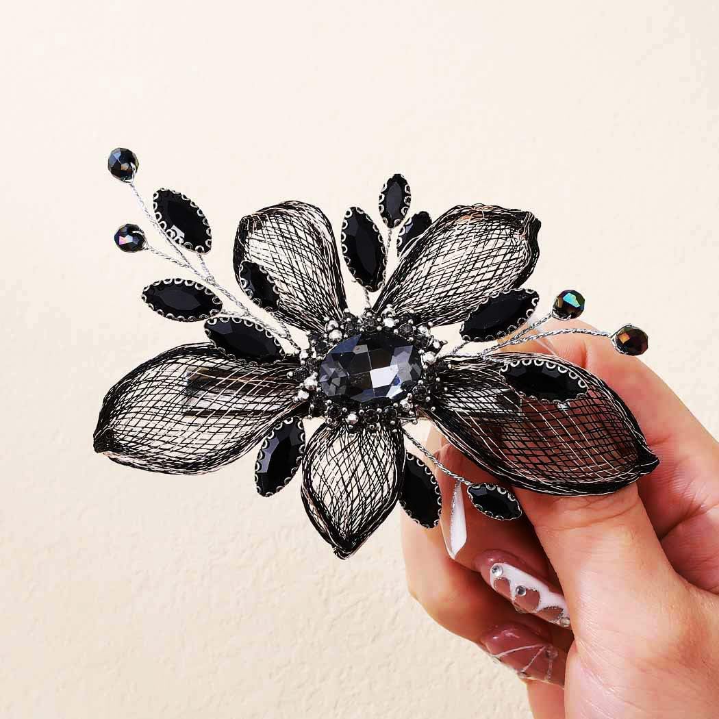 CASDRE Rhinestone Bridal Hair Barrette Black Leaf Bride Wedding Hair Clips Crystal Hair Accessories for Women and Girls
