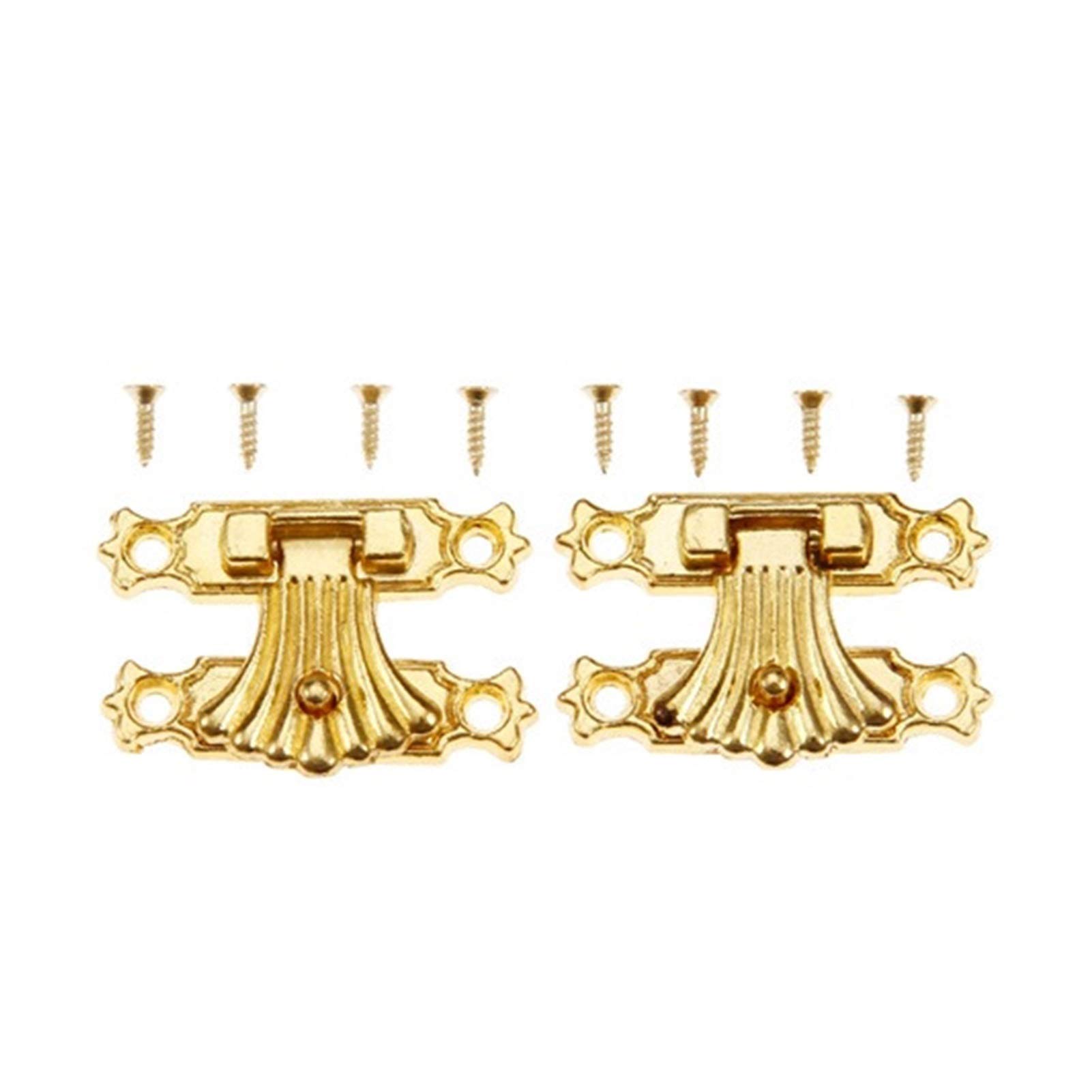 SHALLEZSOU Key Hasp Lock 2Pcs Antique Gold Jewelry Box Padlock Hasps Locked Catch Latches Flower Wooden Gift Hardware