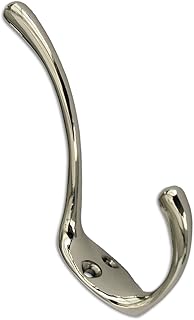 RCH Hardware 2564PN Solid Brass Double (2) Arm Hook, Matching Screws Included, Polished Nickel