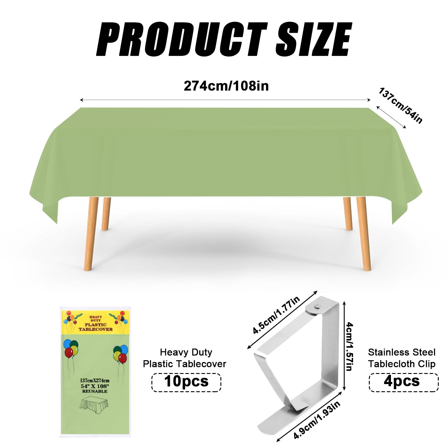 YSOOUA Tovaglia Usa e Getta 10 pezzi Tovaglie Verde 137 x 274 cm Tovaglia Antimacchia con Fermatovaglia per Tavolo da Buffet, Feste, Cena, Matrimonio, Anniversario e Altro
