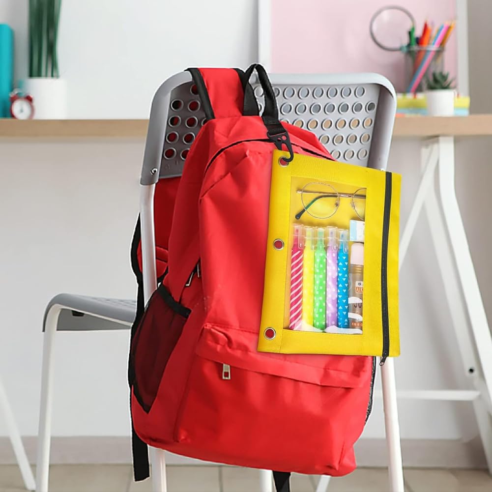 Estuche para lápices para carpetas de 3 anillos, 30 estuches para lápices a granel, 6 colores diferentes, estuche con cremallera de 3 agujeros, suministros de oficina