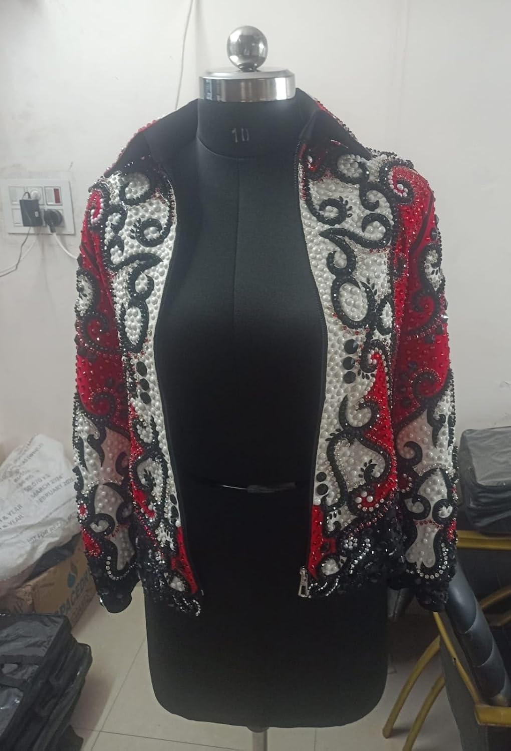 Western Women's Red and Black Showmanship Jackets Glass Stone Embedded Handmade Embroidery Equestrian Outfit