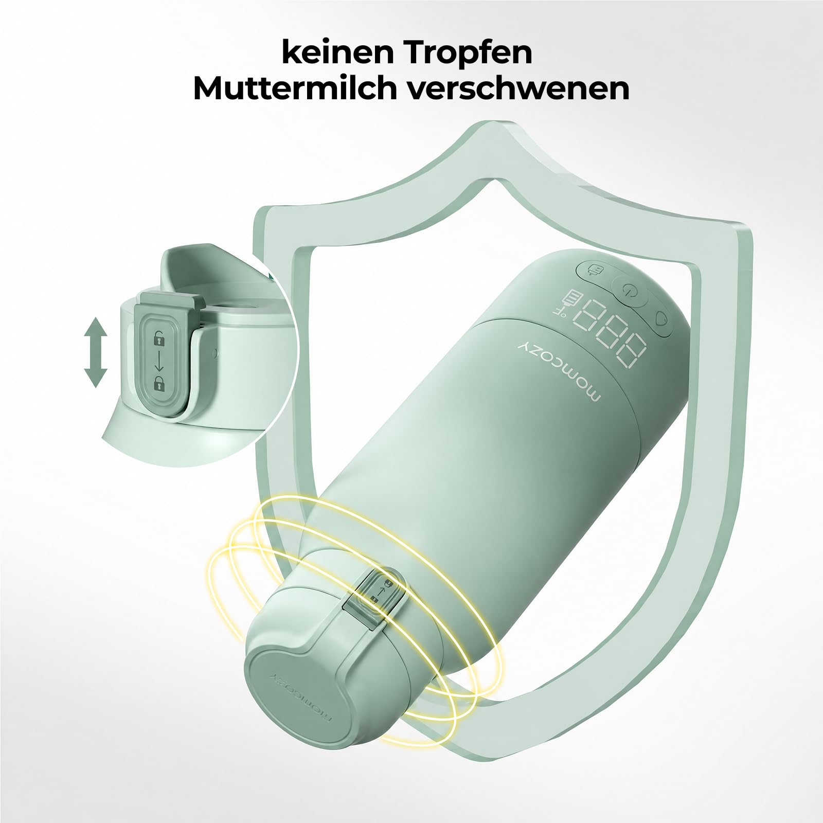 Momcozy MW05 Tragbarer Flaschenwärmer Baby 500ml Kapazität Akku TÜV-CE zertifiziert Schnellaufheizen 3 Min BPA-frei USB-C Kabel Grün