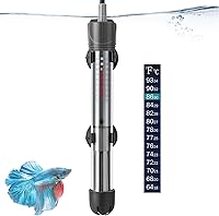 HITOP 50W Adjustable Submersible Aquarium Heater for 5-15 Gallon Tanks - Thickened Glass, Auto Thermostat, Suction Cups