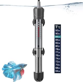 HITOP 50W Adjustable Submersible Aquarium Heater for 5-15 Gallon Tanks - Thickened Glass, Auto Thermostat, Suction Cups