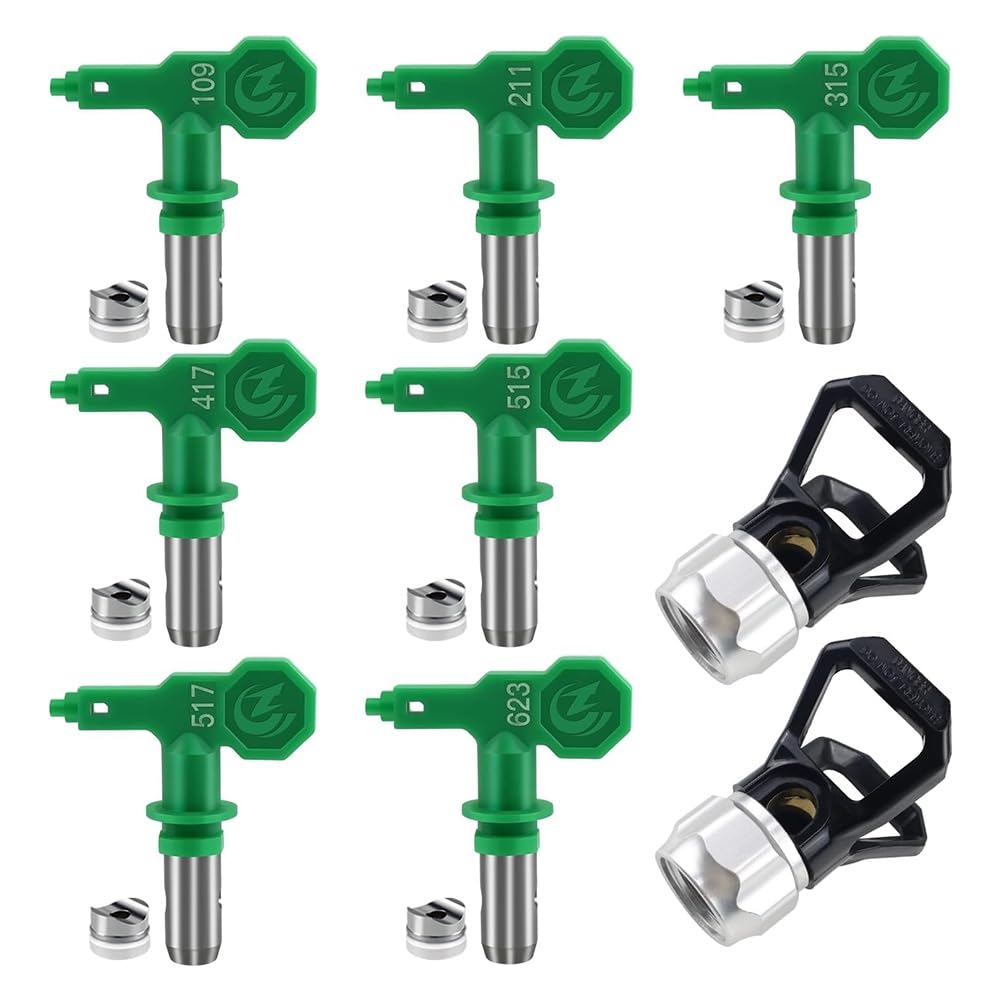 Littimoon 7pcs Airless Sprayer Tips Reversible Nozzle Tips with 2pcs Tip Guards for Airless Paint (109,211,315,417,515,517,623)