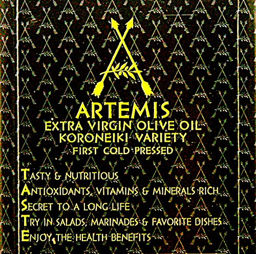 Artemis, Greek Extra Virgin Olive Oil (Evoo), Non-Gmo, Premium Koroneiki Variety, First Cold Pressed, P.d.o. Messara Crete, Greece (3 Liter)101.5 Fl Oz+Includes-Free Basil From Rhino Fine Foods .071Oz #TOP5