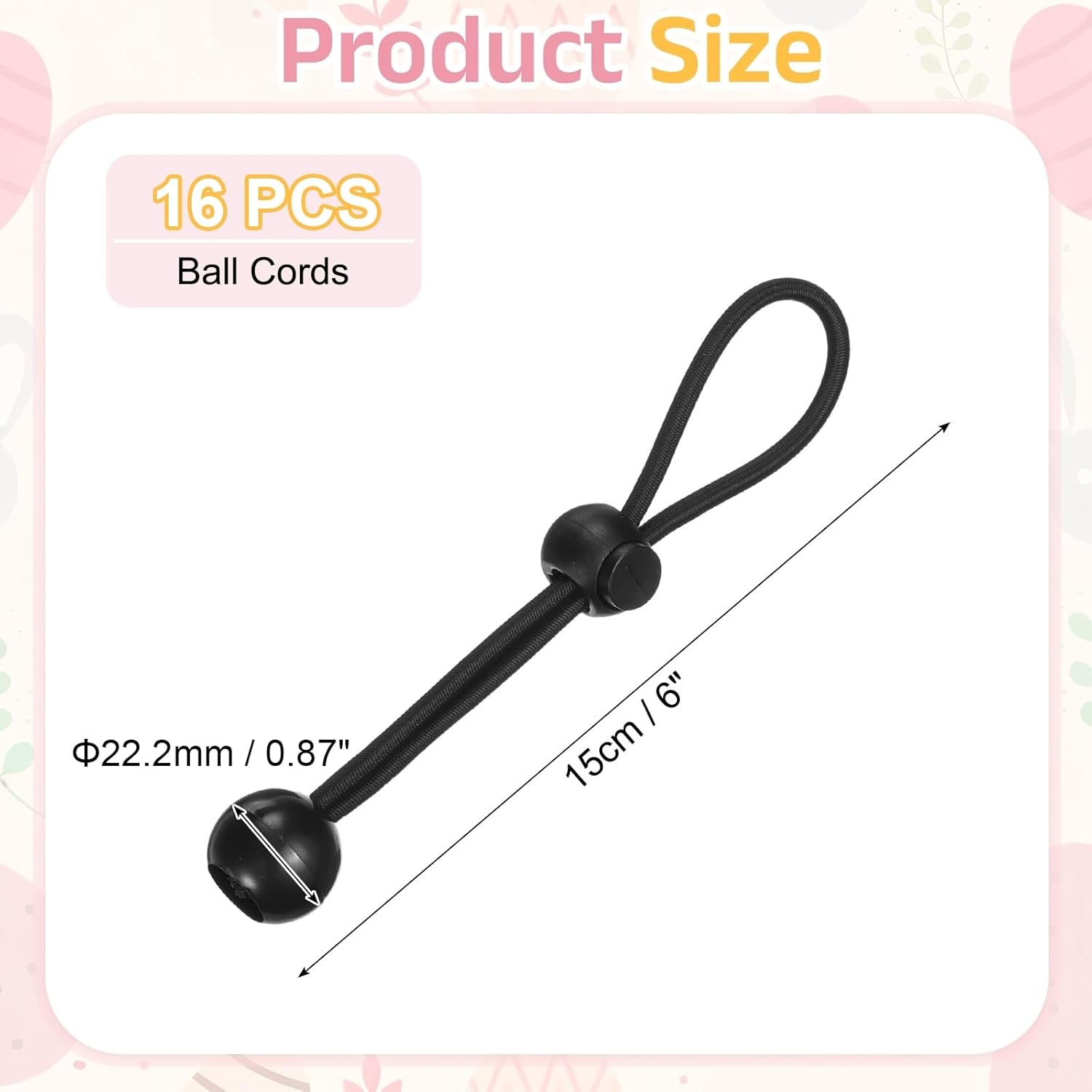 PATIKIL Ball Bungee Cords, (15cm / 6 Inch, Black) (16 PCS) Universal Bungee Tie Downs, Suit for Shelter Camping Cargo Outdoor Roller Blinds Tents Canopies Tarp