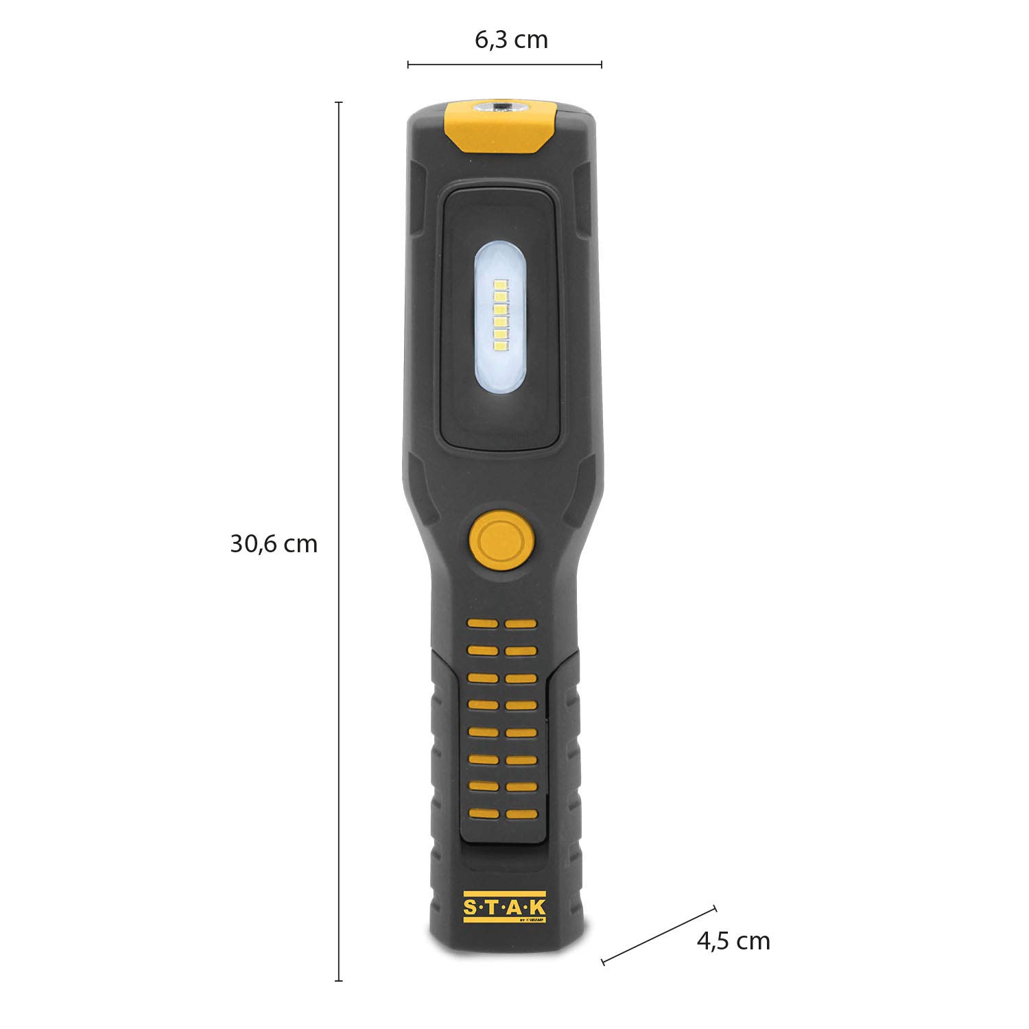 ALAMO: Worklight + torcia ricaricabile LED con ganci e calamita. Base orientabile.